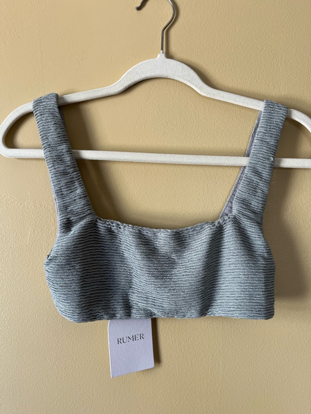 Rumer Women's Green Grey Ribbed Bikini Top - Soft Square Neck
